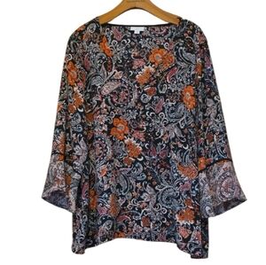 J. Jill Women's Blouse - Black, Orange, White Paisley